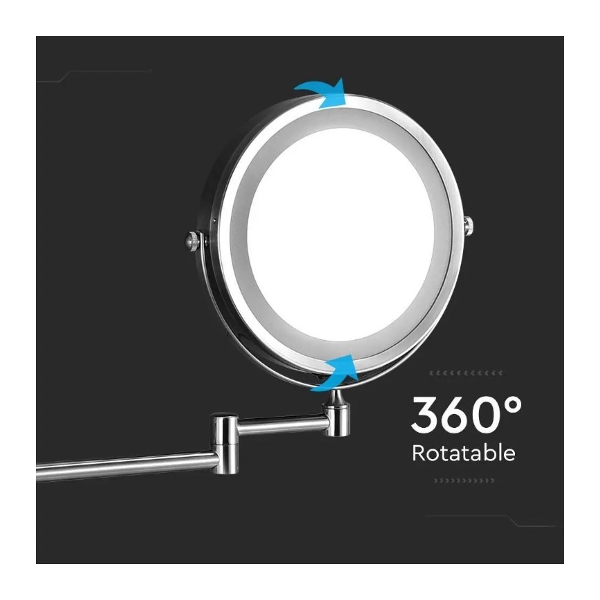 LED Стенно козметично огледало LED/3W/6V 4xAA IP44