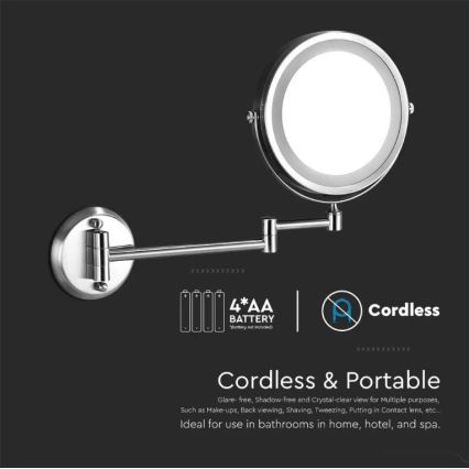 LED Стенно козметично огледало LED/3W/6V 4xAA IP44