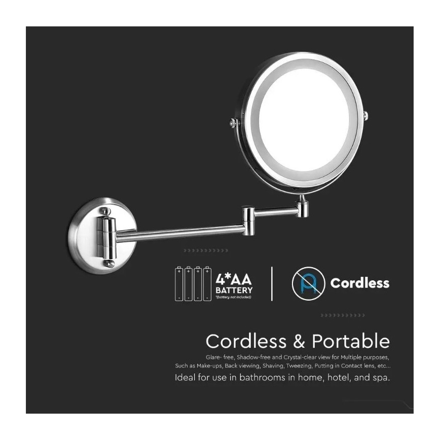 LED Стенно козметично огледало LED/3W/6V 4xAA IP44