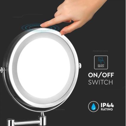 LED Стенно козметично огледало LED/3W/6V 4xAA IP44
