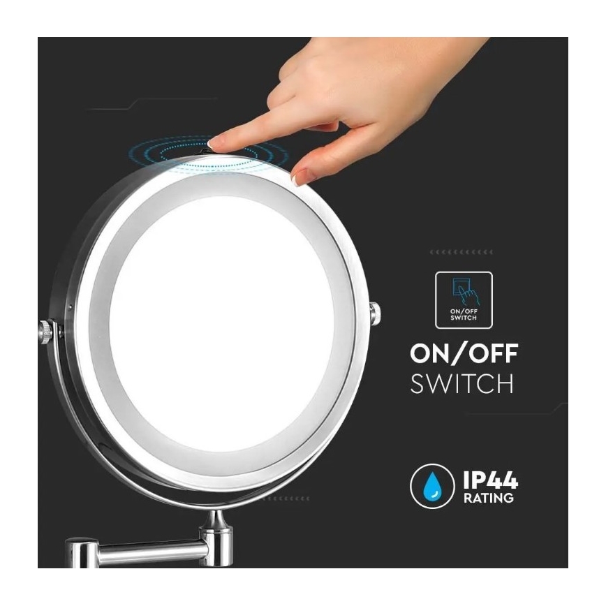 LED Стенно козметично огледало LED/3W/6V 4xAA IP44