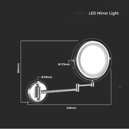 LED Стенно козметично огледало LED/3W/6V 4xAA IP44
