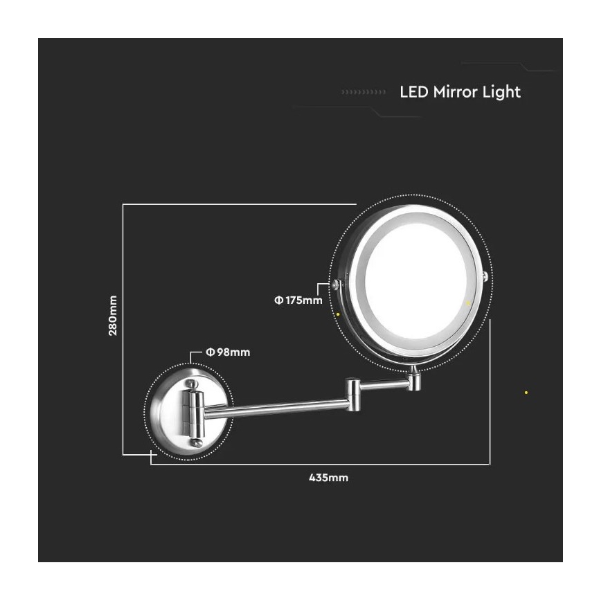 LED Стенно козметично огледало LED/3W/6V 4xAA IP44