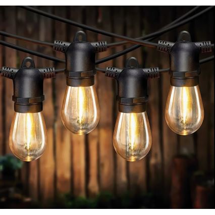 LED димируема соларна декоративна верига 20xE27/0,3W/3/5V USB 2400 mAh 20,62 m IP65 черна + дистанционно управление