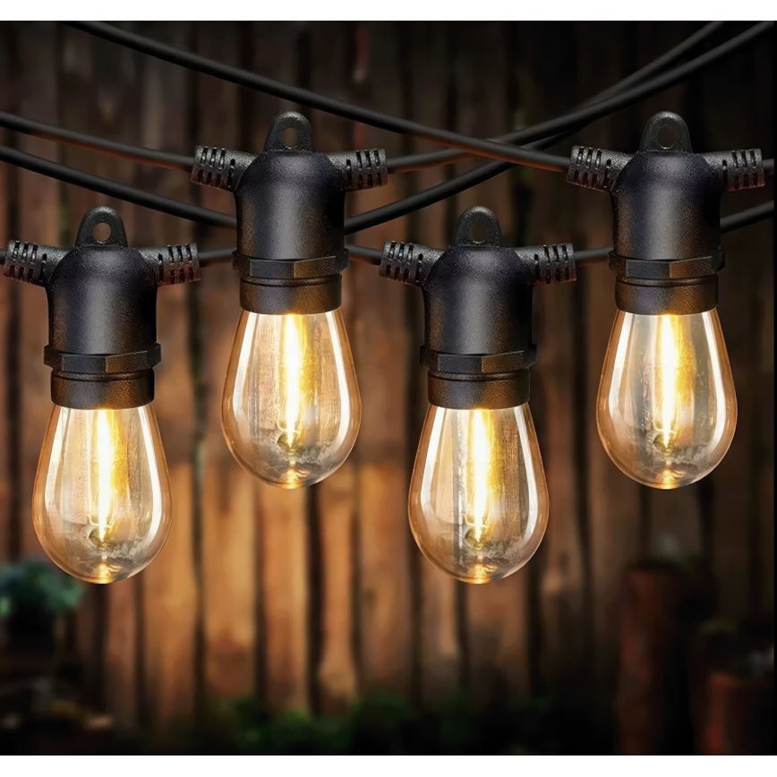 LED димируема соларна декоративна верига 20xE27/0,3W/3/5V USB 2400 mAh 20,62 m IP65 черна + дистанционно управление
