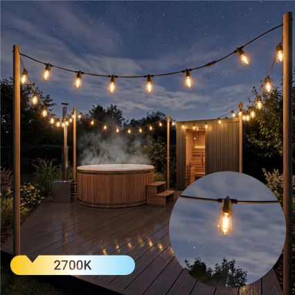 LED димируема соларна декоративна верига 20xE27/0,3W/3/5V USB 2400 mAh 20,62 m IP65 черна + дистанционно управление