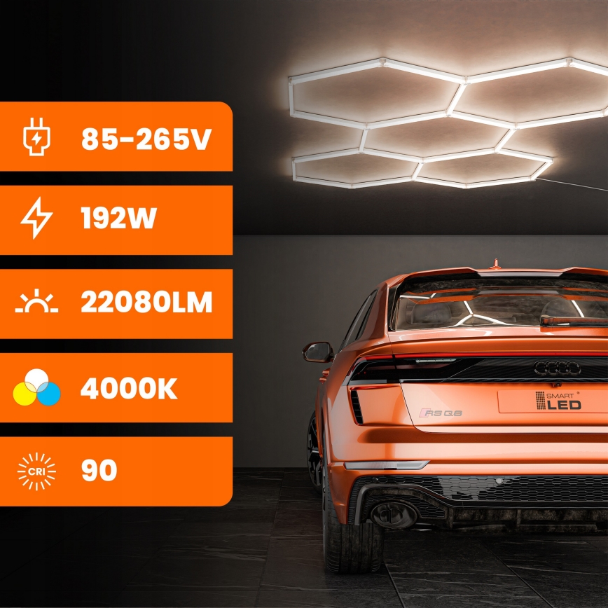 LED таванно осветително тяло HEXAGON LED/240W/85-265V 4000K 298x209 cm CRI 90 IP44 бяло