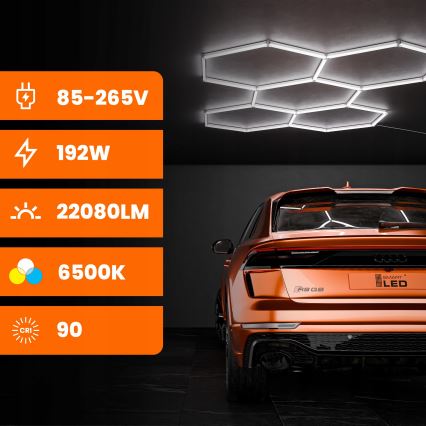 LED таванно осветително тяло HEXAGON LED/240W/85-265V 6500K 298x209 cm CRI 90 IP44 бяло