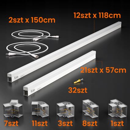 LED таванно осветително тяло HEXAGON LED/384W/85-265V 4000K 484x243 cm CRI 90 IP54 бяло