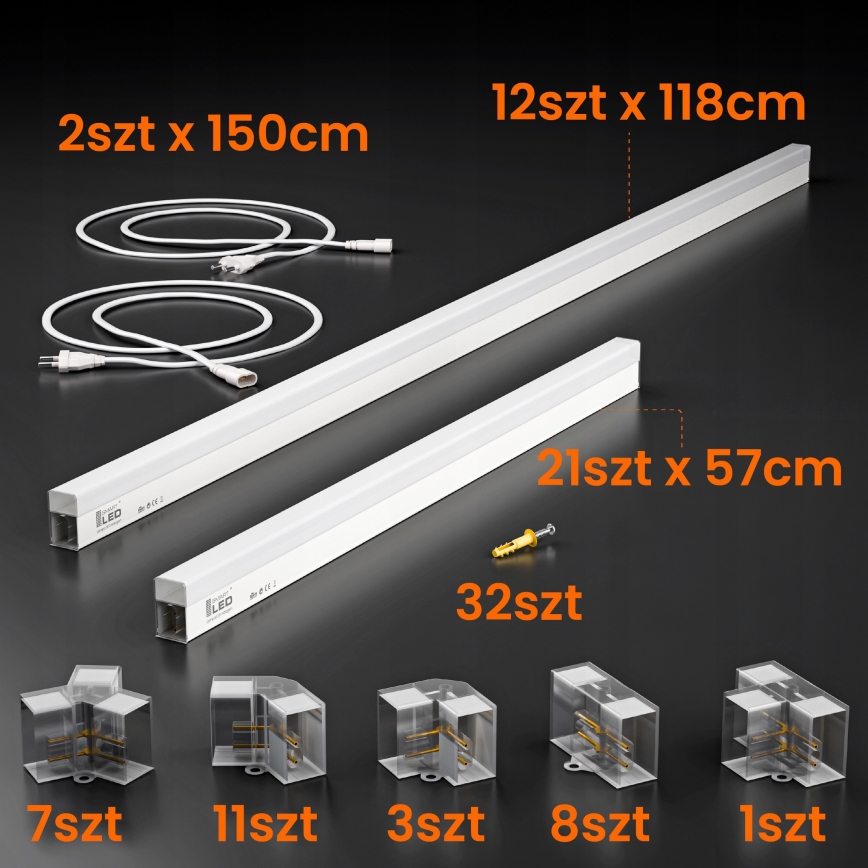 LED таванно осветително тяло HEXAGON LED/384W/85-265V 4000K 484x243 cm CRI 90 IP54 бяло
