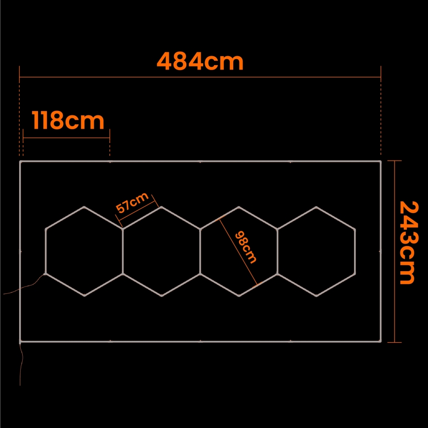 LED таванно осветително тяло HEXAGON LED/384W/85-265V 4000K 484x243 cm CRI 90 IP54 бяло
