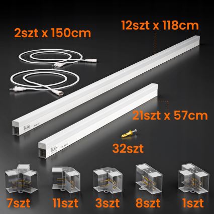 LED таванен плафон HEXAGON LED/384W/85-265V 6500K 484x243 cm CRI 90 IP54 бял