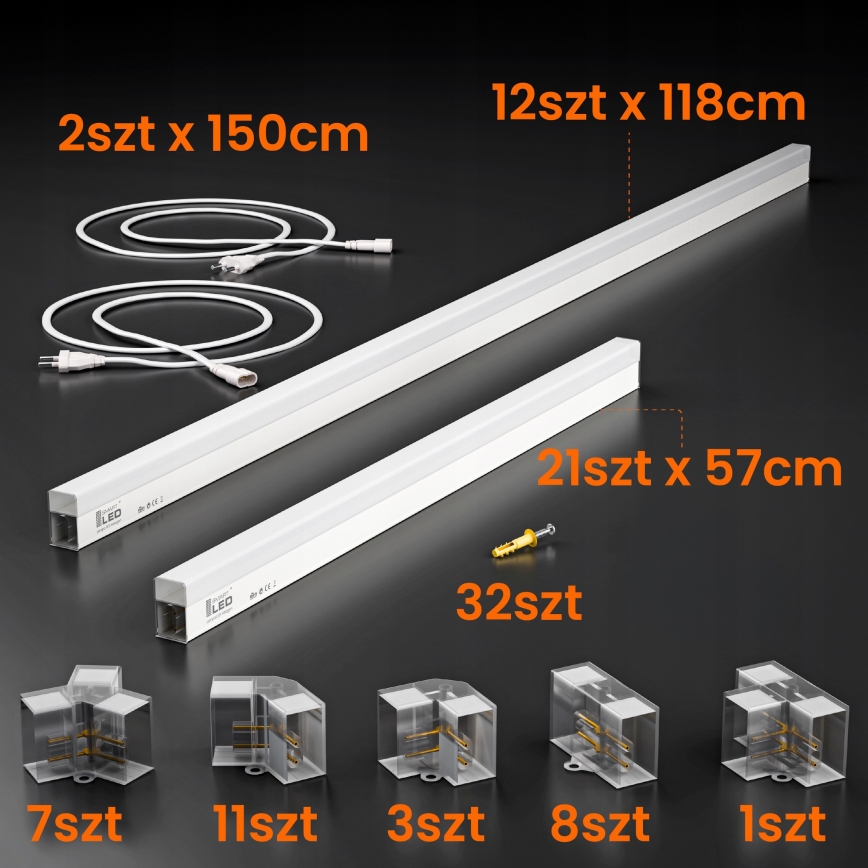 LED таванен плафон HEXAGON LED/384W/85-265V 6500K 484x243 cm CRI 90 IP54 бял