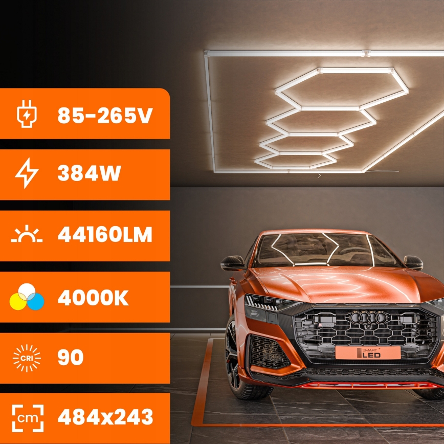 LED таванен плафон HEXAGON LED/426W/85-265V 4000K 484x243 cm CRI 90 IP44 бял