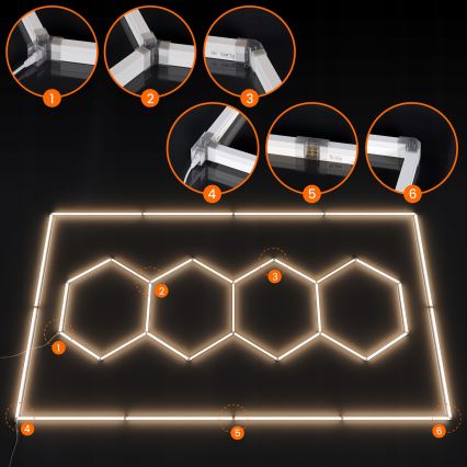 LED таванен плафон HEXAGON LED/426W/85-265V 4000K 484x243 cm CRI 90 IP44 бял