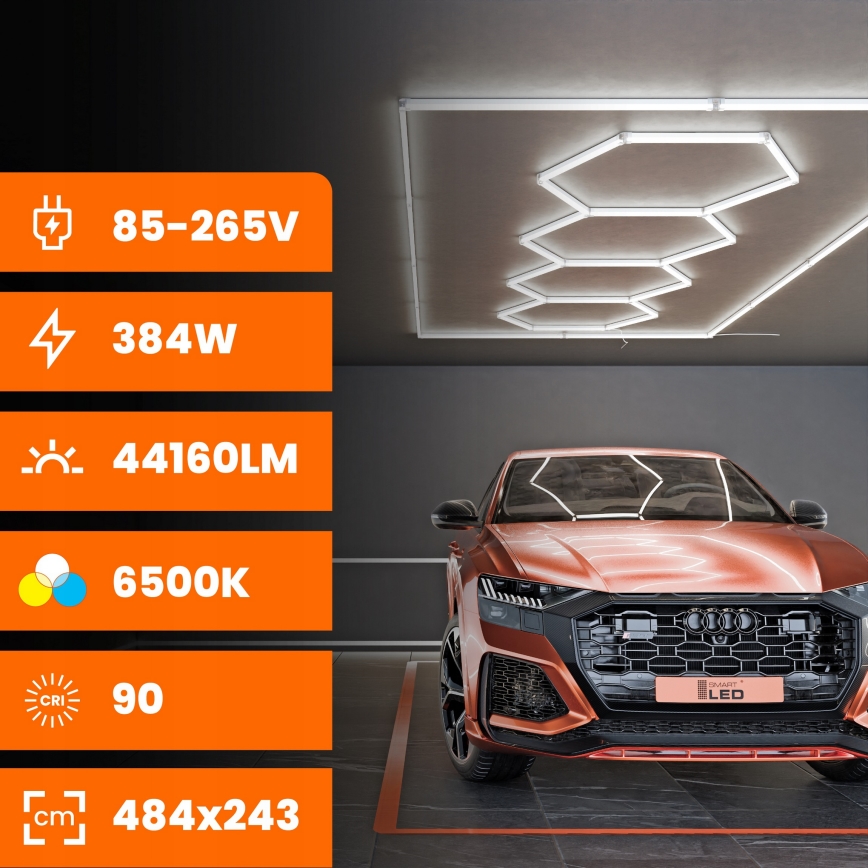 LED таванно осветително тяло HEXAGON LED/426W/85-265V 6500K 484x243 см CRI 90 IP44 бяло