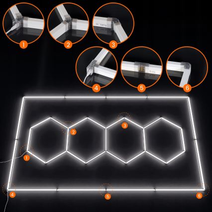 LED таванно осветително тяло HEXAGON LED/426W/85-265V 6500K 484x243 см CRI 90 IP44 бяло