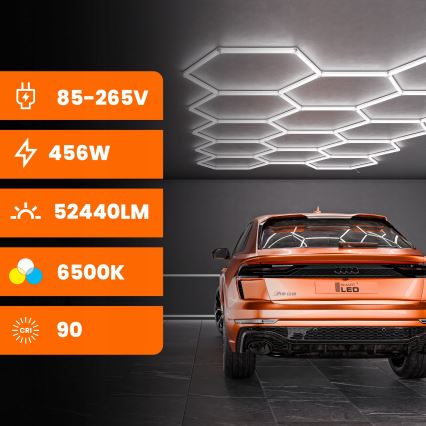 LED таванно осветително тяло HEXAGON LED/570W/85-265V 6500K 522x298 см CRI 90 IP44 бяло