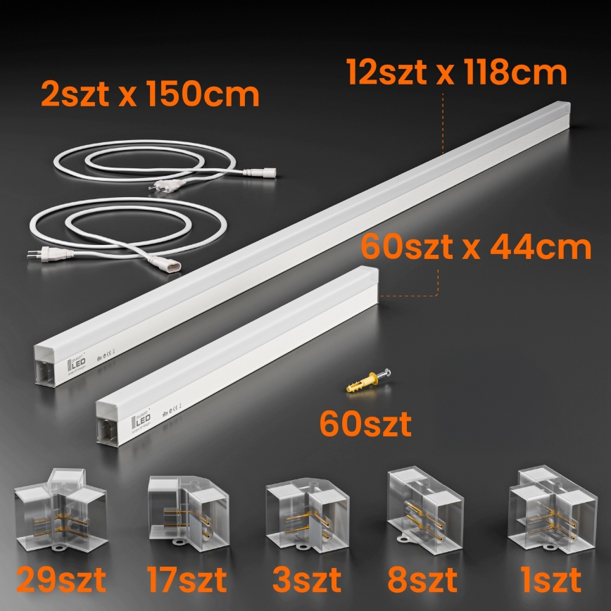 LED таванно осветително тяло HEXAGON LED/696W/85-265V 4000K 484x243 cm CRI 90 IP54 бяло