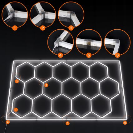 LED таванно осветително тяло HEXAGON LED/696W/85-265V 6500K 484x243 cm CRI 90 IP44 бяло