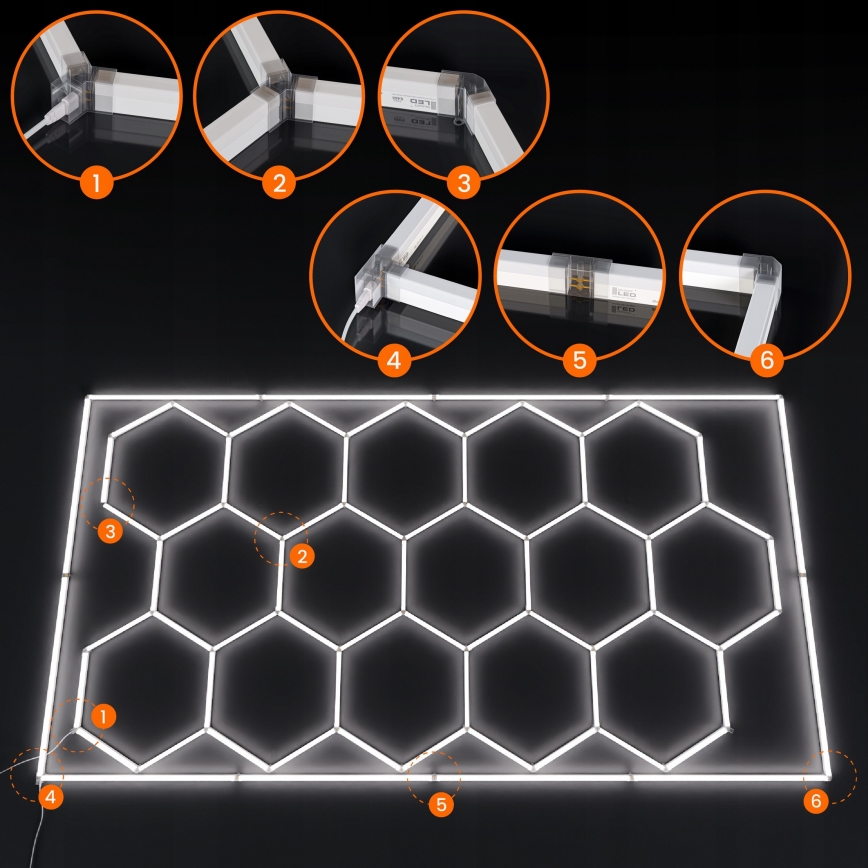 LED таванно осветително тяло HEXAGON LED/696W/85-265V 6500K 484x243 cm CRI 90 IP44 бяло