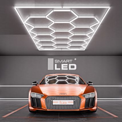 LED таванно осветително тяло HEXAGON, 696 W, 85-265 V, 6500 K, 484 x 243 см, CRI 90, IP54, бяло