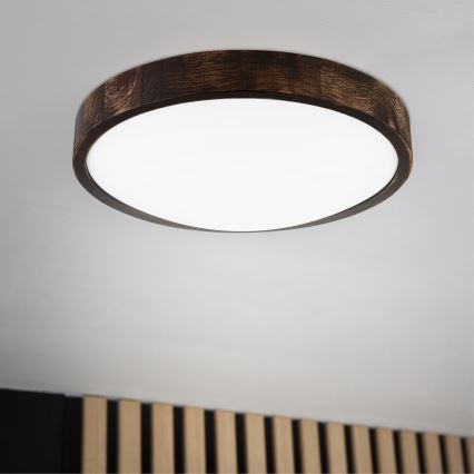 LED таванно осветително тяло OAK SMOKY SLIM LED/36W/230V 4000K Ø 37 см дъб/тъмно кафяво