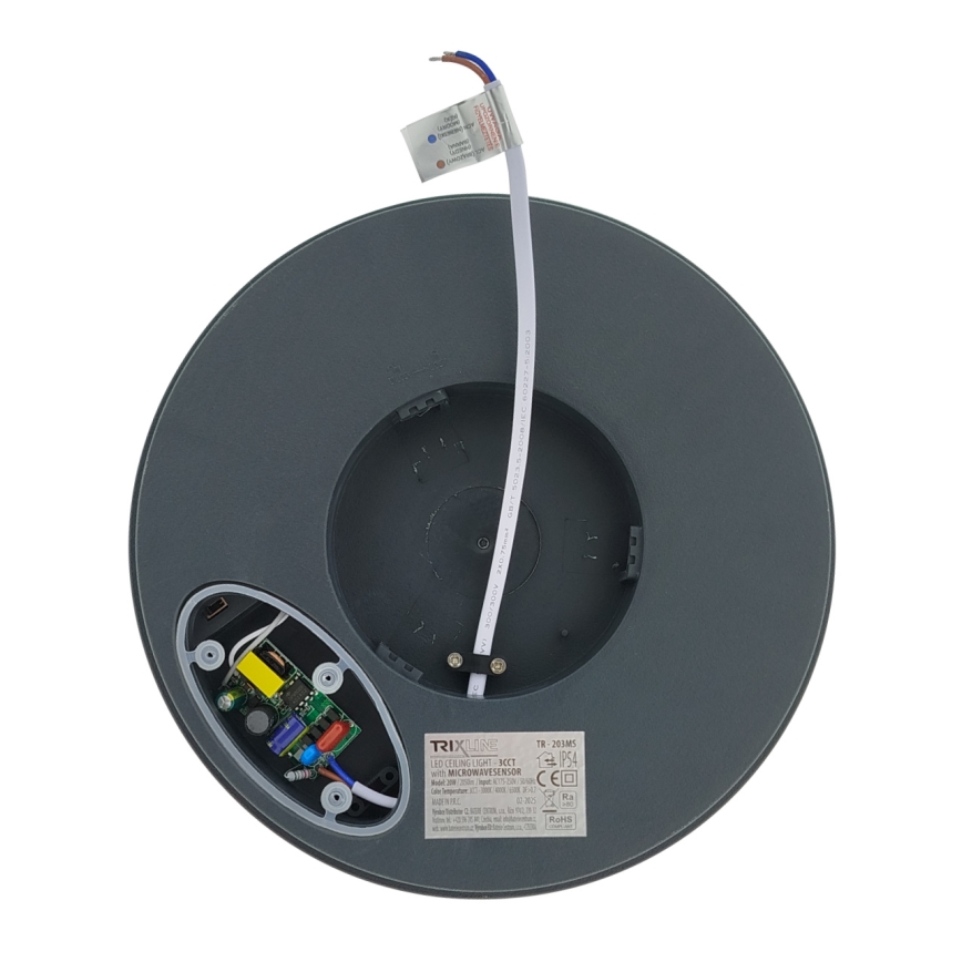 LED таванно осветително тяло със сензор за движение LED/20W/230V 3000/4000/6500K диаметър 230 cm IP54 антрацит