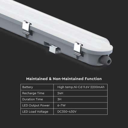 LED техническо тръбно осветително тяло с аварийен модул LED/36W/230V 6500K IP65 2200 mAh 120 cm