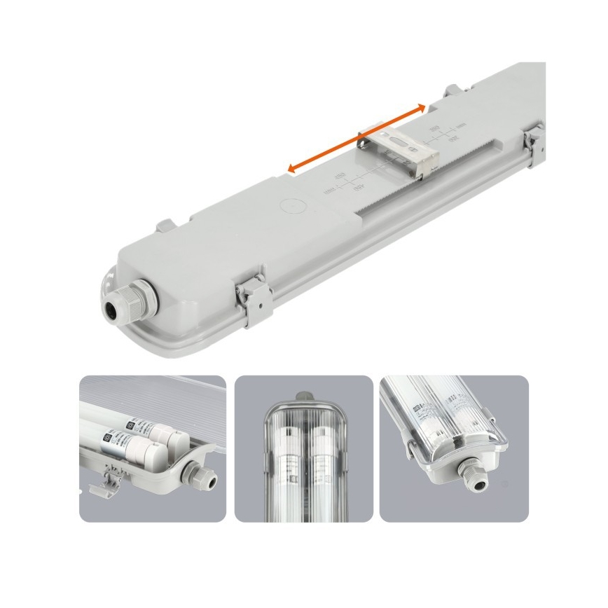 LED техническо осветително тяло T8 за тръбни лампи, 2xG13/18W/230V, 6500K, IP65, 127 cm