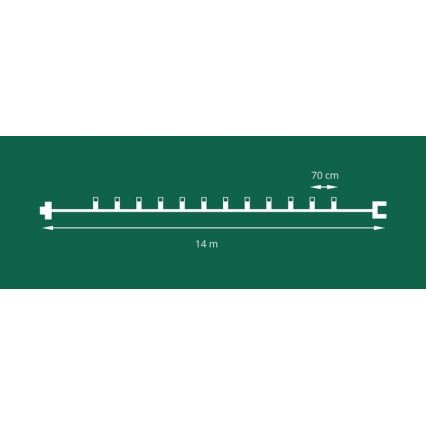 LED удължителна екстериорна коледна верига FELICIA FILAMENT 20xE10 14 м цветен/топло бял IP44, Произведено в ЕС