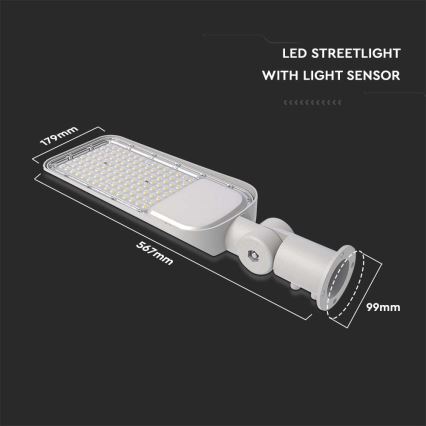 LED улична лампа със сензор за здрач SAMSUNG CHIP LED/100W/230V 6500K IP65 сива