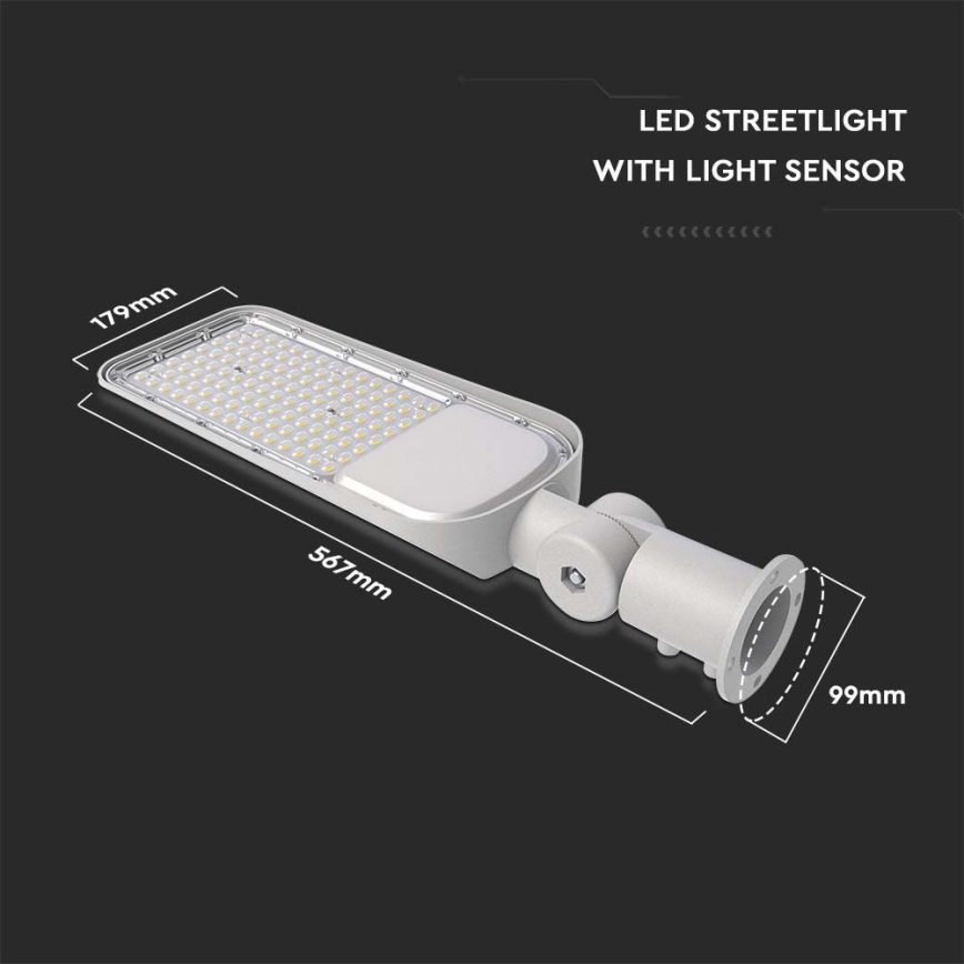 LED улична лампа със сензор за здрач SAMSUNG CHIP LED/100W/230V 6500K IP65 сива