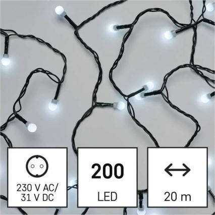 LED верига 200 LED/8 режима, 20 m, IP44, студено бяла