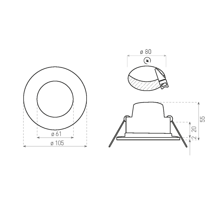 LED вградено осветително тяло за баня BONO LED/8W/230V 3000K IP65 матов хром