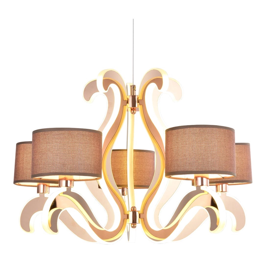 LED Висящ полилей AMBROSIA 5xE14/40W/230V + LED/43W мед