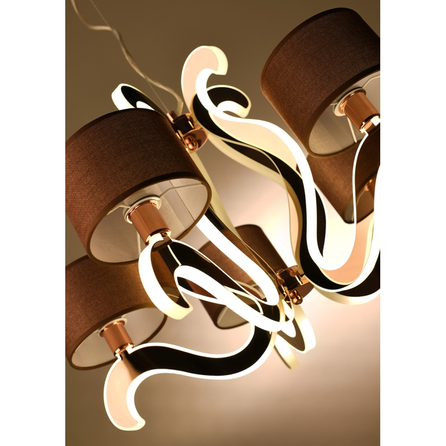 LED Висящ полилей AMBROSIA 5xE14/40W/230V + LED/43W мед