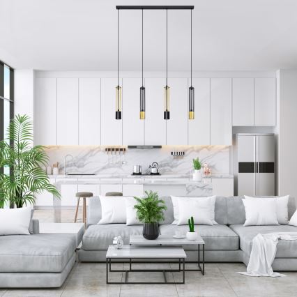 LED Висящ полилей BARS 4xGU10/4,8W/230V черен/златист