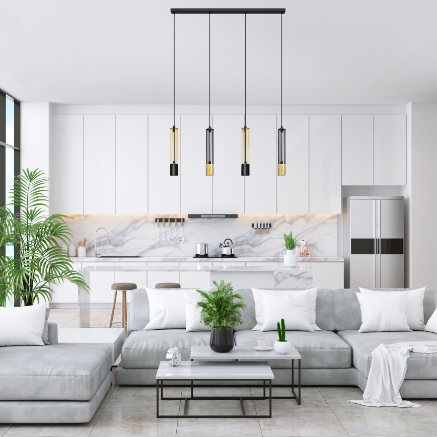 LED Висящ полилей BARS 4xGU10/4,8W/230V черен/златист