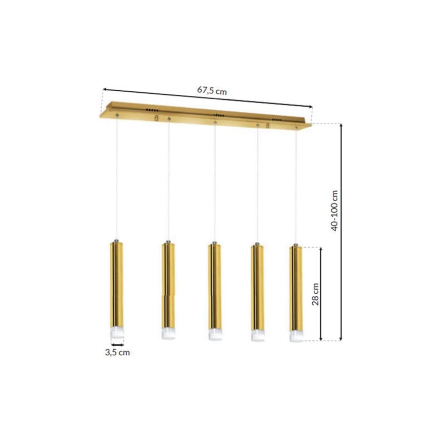 LED Висящ полилей GOLDIE 5xLED/25W/230V златист