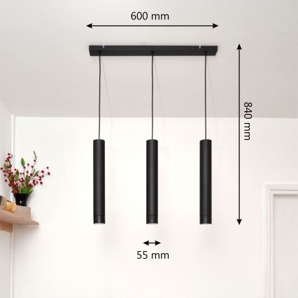 LED Висящ полилей TUBA 3xGU10/4,8W/230V черен