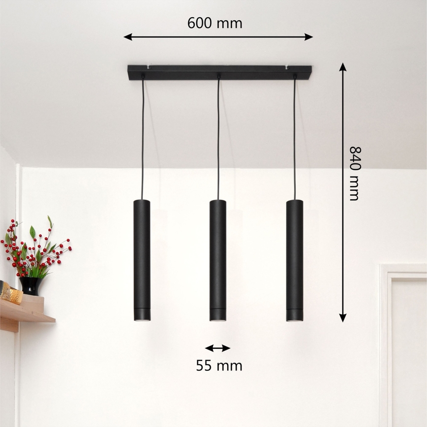 LED Висящ полилей TUBA 3xGU10/4,8W/230V черен