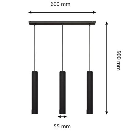 LED Висящ полилей TUBA 3xGU10/4,8W/230V черен