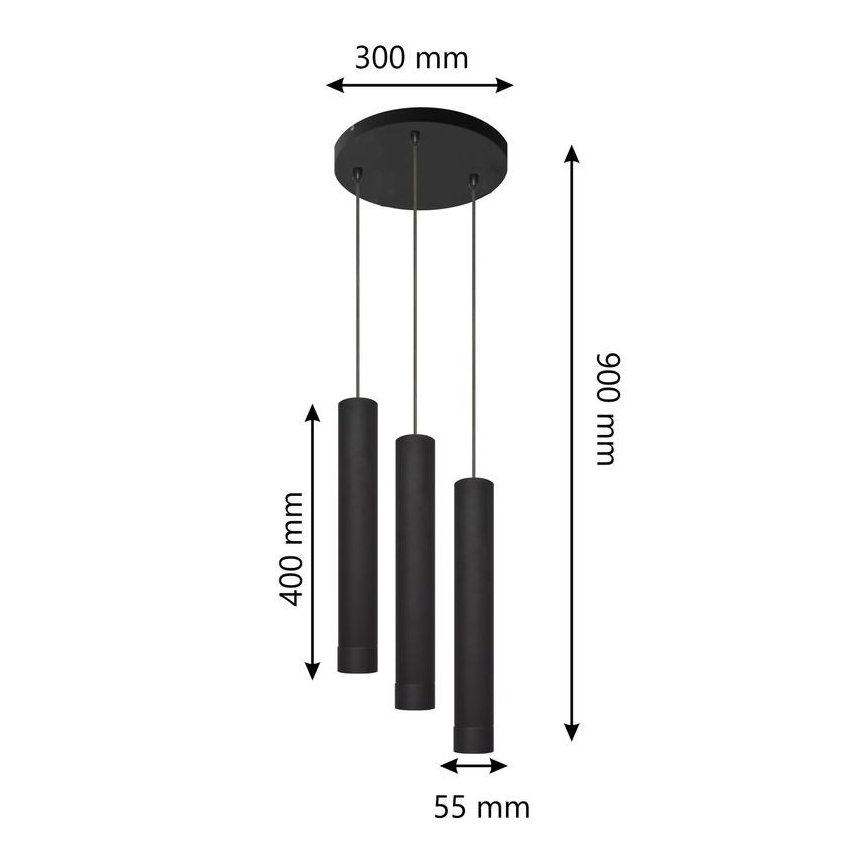 LED Висящ полилей TUBA 3xGU10/4,8W/230V черен