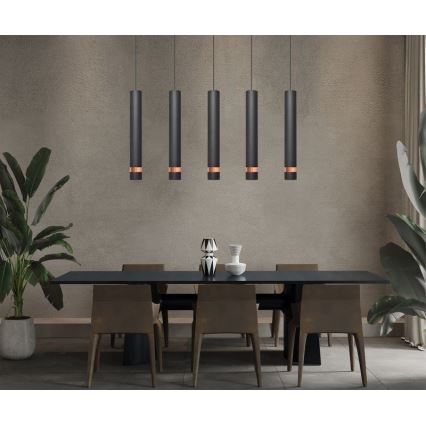 LED Висящ полилей TUBA 5xGU10/6,5W/230V черен/мед