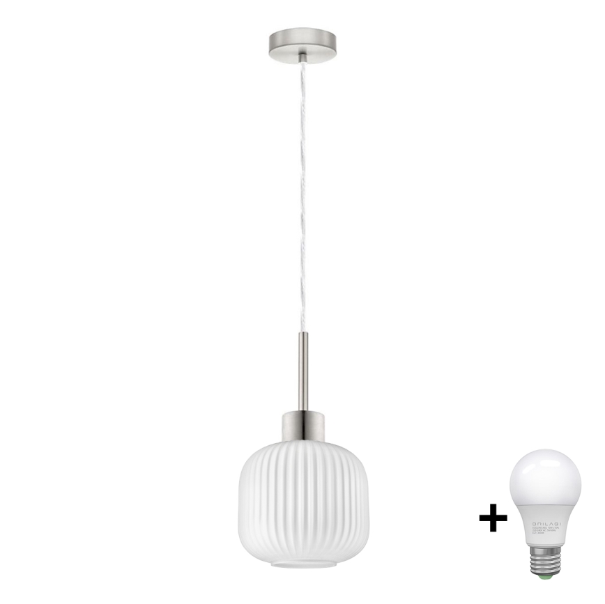 LED висяща лампа HARMA 1xE27/60W/230V, диаметър 20 см, матов хром/бяло