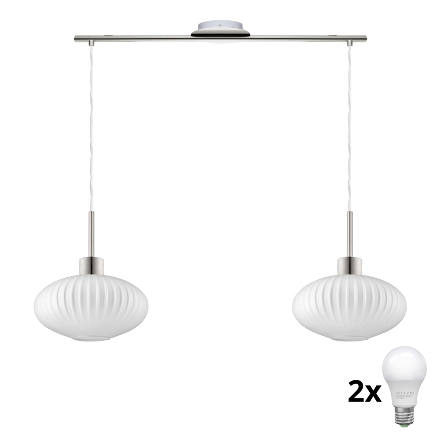 LED Висяща лампа HARMA 2xE27/60W/230V матов хром/бяла