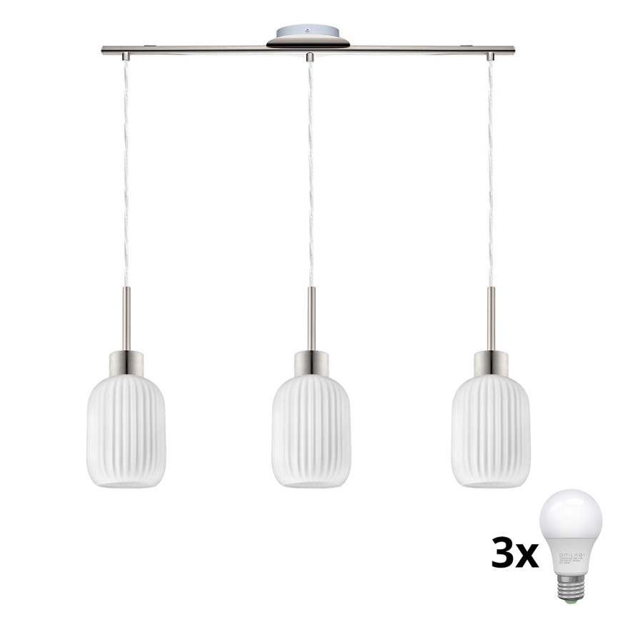 LED Висяща лампа HARMA 3xE27/60W/230V мат хром/бяло