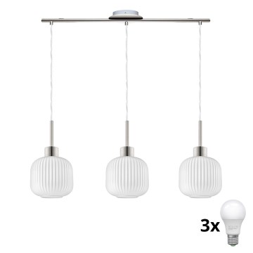 LED Висяща лампа HARMA 3xE27/60W/230V матов хром/бяло