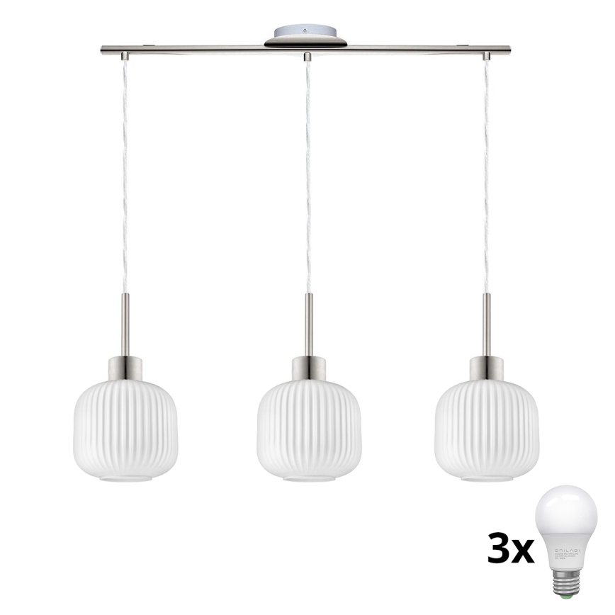 LED Висяща лампа HARMA 3xE27/60W/230V матов хром/бяло